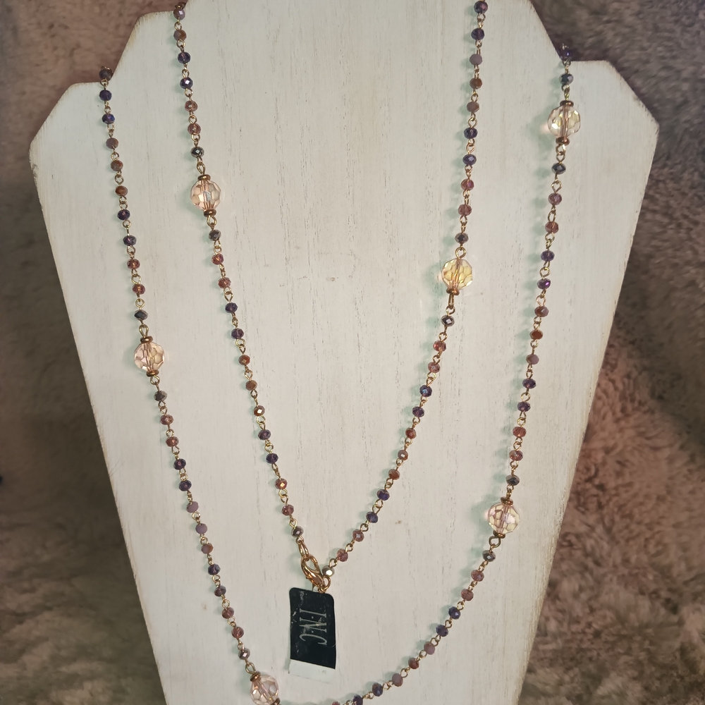 INC International Concepts Purple and Gold Beaded Necklace N0227